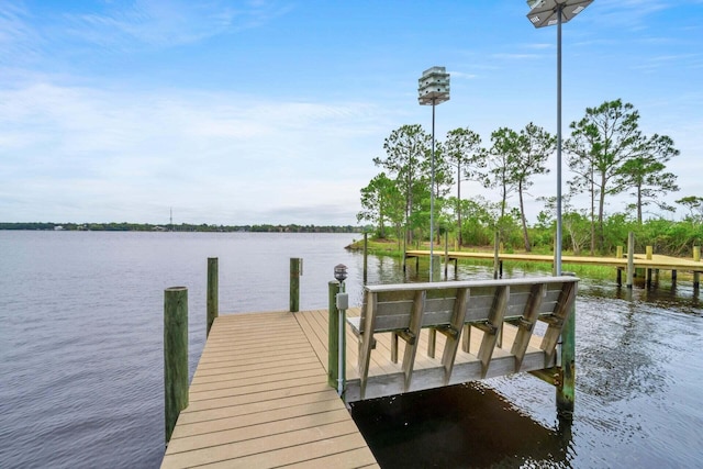 view of dock with a water view