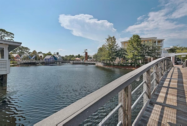 dock area with a water view