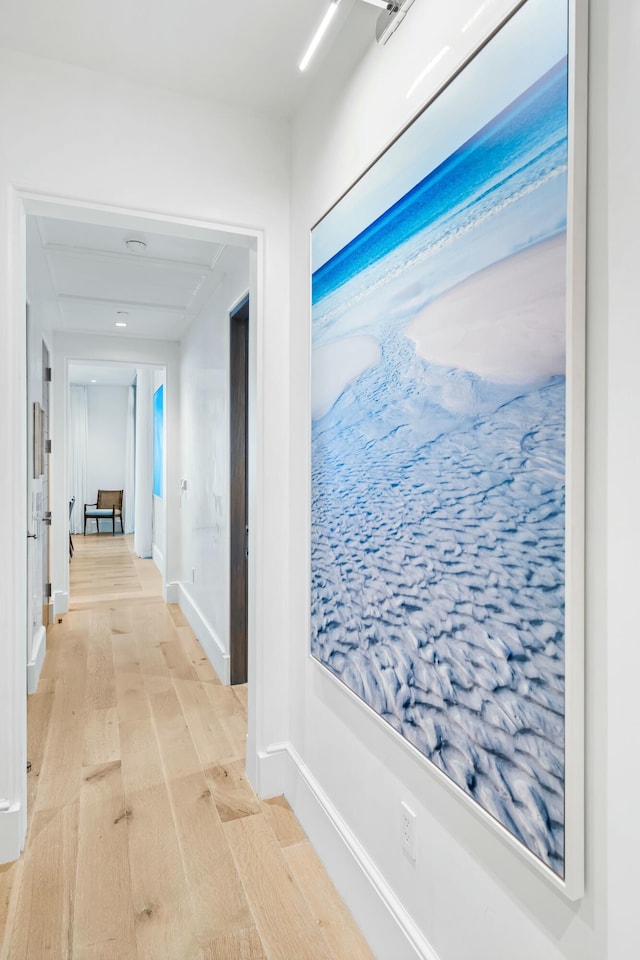 hall featuring baseboards and light wood finished floors