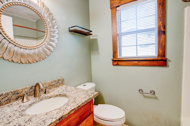 bathroom featuring a shower, vanity, and toilet