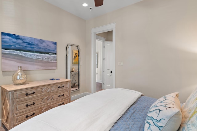 bedroom with a ceiling fan and recessed lighting