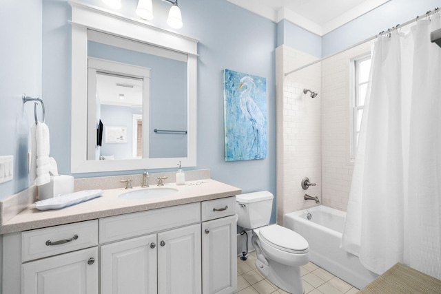 44 Thicket Cir, Santa Rosa Beach, FL 32459 - bathroom with shower / bathtub combination with curtain, vanity, toilet, and tile patterned flooring