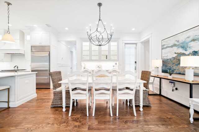44 Thicket Cir, Santa Rosa Beach, FL 32459 - dining area with a chandelier, dark wood-style floors, and recessed lighting