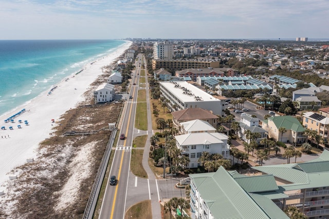 aerial view featuring a beach view and a water view