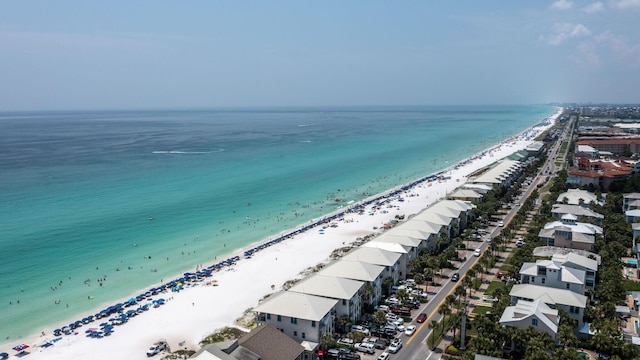 aerial view with a view of the beach and a water view