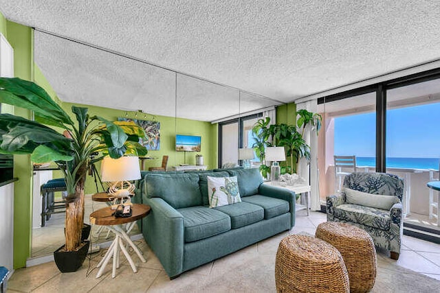 living room featuring a textured ceiling