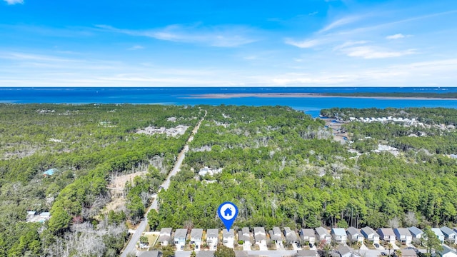 bird's eye view featuring a water view and a residential view