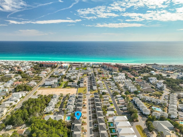 aerial view with a water view and a residential view