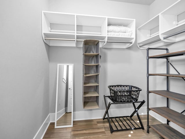 walk in closet featuring wood finished floors