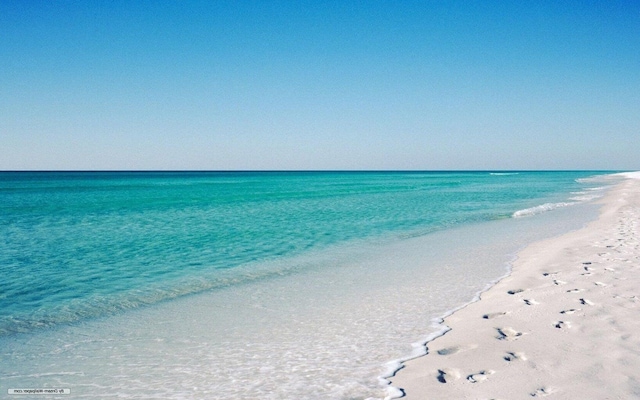 view of water feature with a beach view