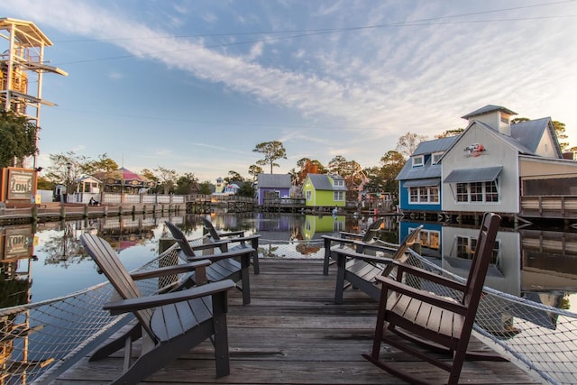 dock area with a water view