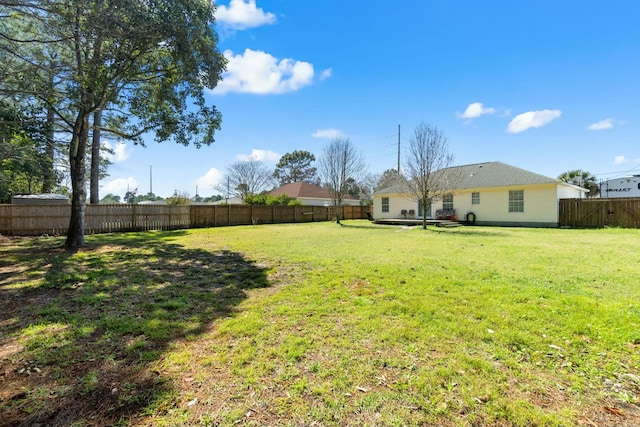 view of yard with a fenced backyard