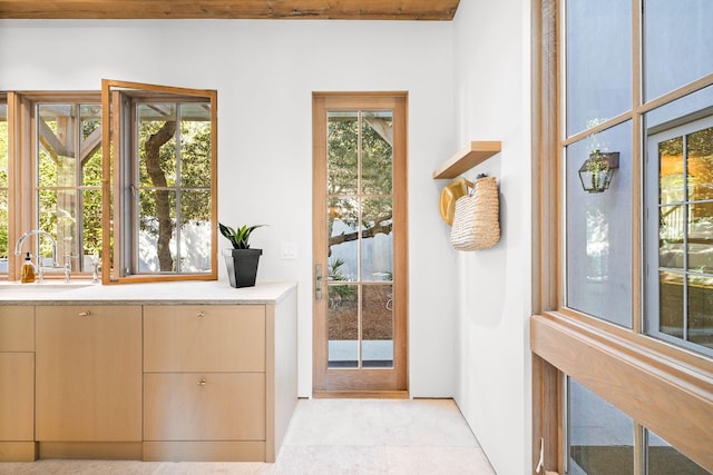 doorway featuring a sink and a healthy amount of sunlight
