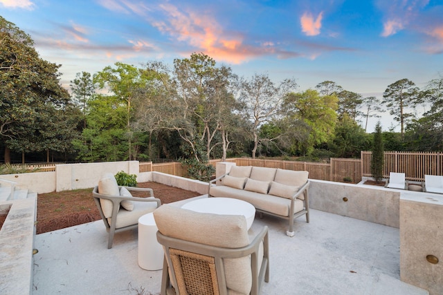 view of patio / terrace featuring a fenced backyard and an outdoor hangout area