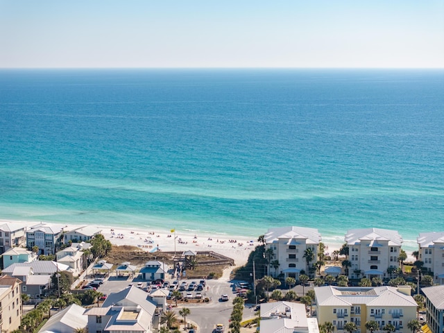 bird's eye view featuring a water view and a residential view