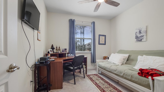 279 Tournament Ln, Freeport, FL 32439 - office area with light carpet, a ceiling fan, and baseboards