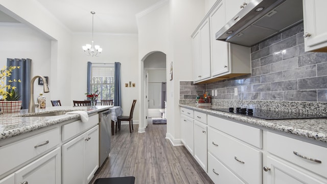 279 Tournament Ln, Freeport, FL 32439 - kitchen with dishwasher, black electric stovetop, extractor fan, crown molding, and a sink