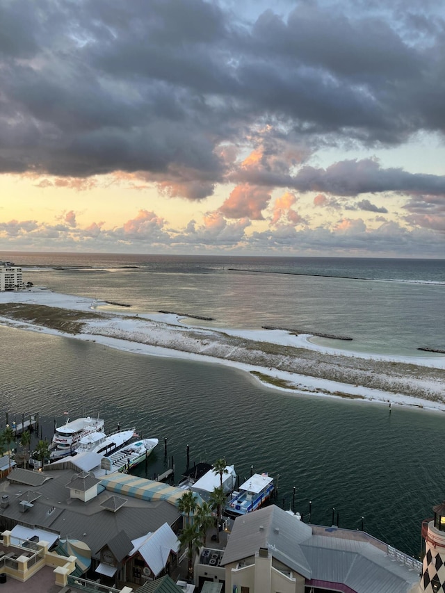 property view of water with a beach view