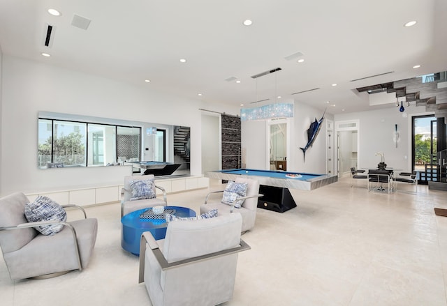 playroom featuring pool table and recessed lighting