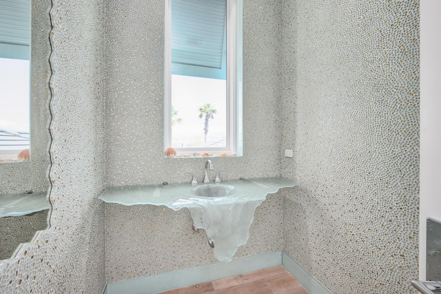 bathroom with wood finished floors