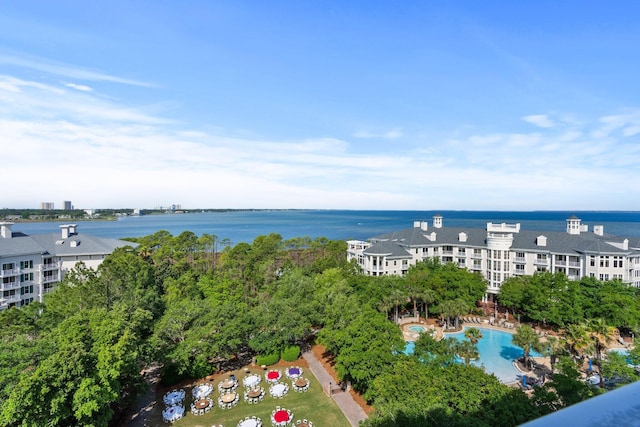 aerial view with a water view
