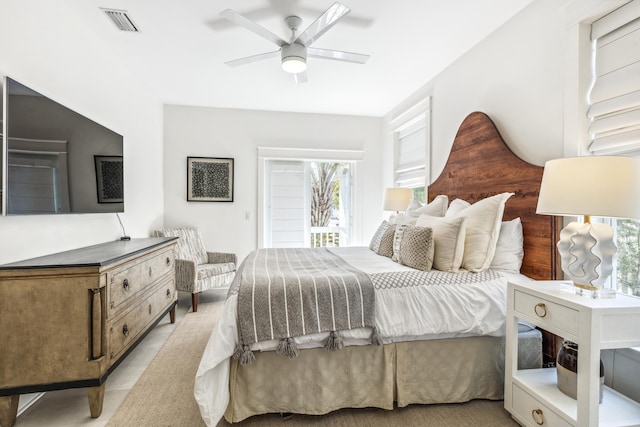 bedroom with visible vents and ceiling fan