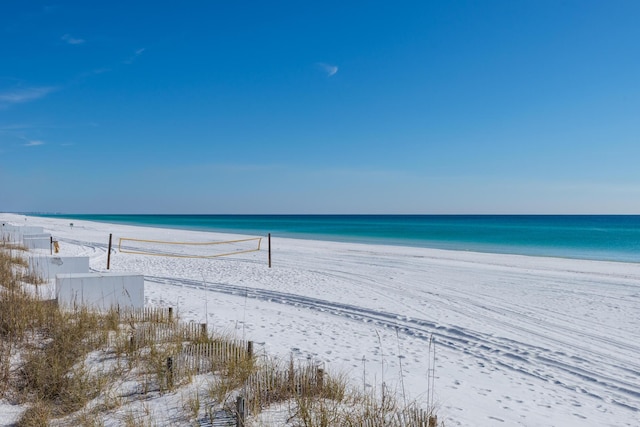 property view of water featuring a beach view