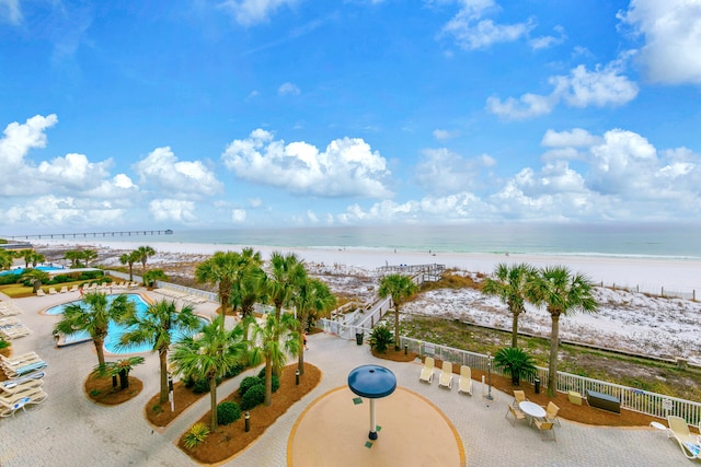 view of water feature featuring a beach view