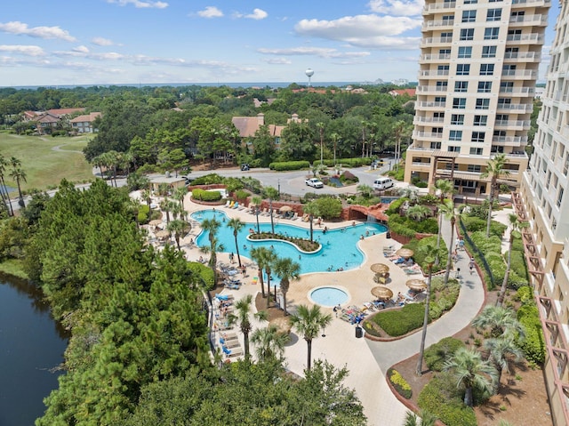 aerial view featuring a water view