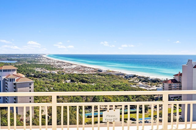 view of water feature with a view of the beach