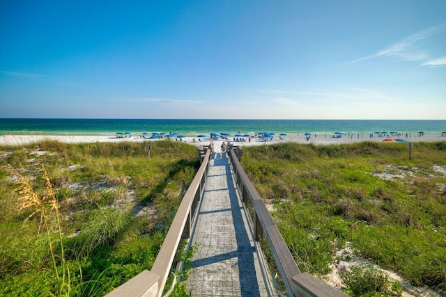 view of water feature with a view of the beach