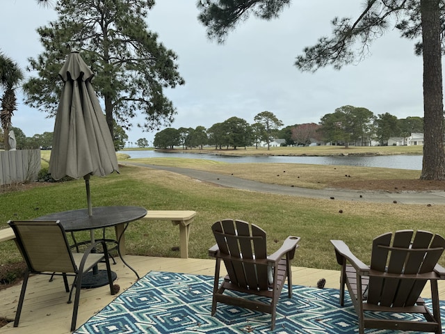 view of patio / terrace featuring a water view