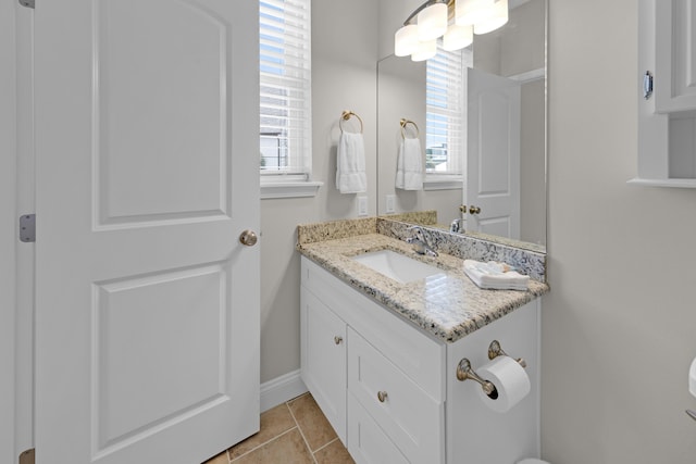 38 Basswood Dr, Santa Rosa Beach, FL 32459 - half bathroom with a wealth of natural light, vanity, toilet, and tile patterned floors