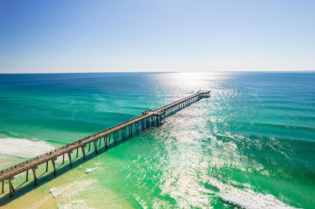 view of water feature with a pier