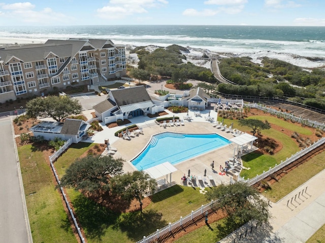 aerial view featuring a water view