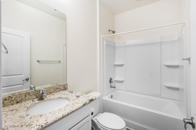 full bath featuring toilet, tub / shower combination, and vanity