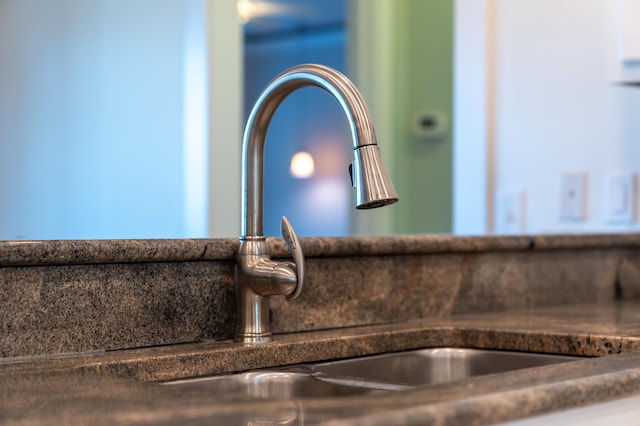 room details featuring dark countertops and a sink