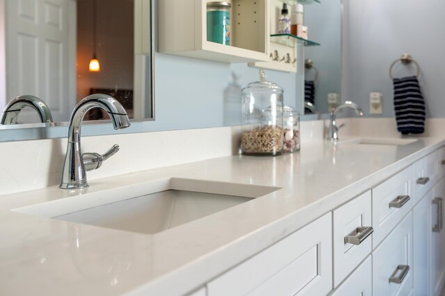 interior space with a sink and double vanity