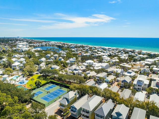 bird's eye view with a water view and a residential view