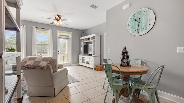 20 N Wildflower Dr Unit 512, Santa Rosa Beach, FL 32459 - living room featuring light tile patterned floors, visible vents, a ceiling fan, and baseboards