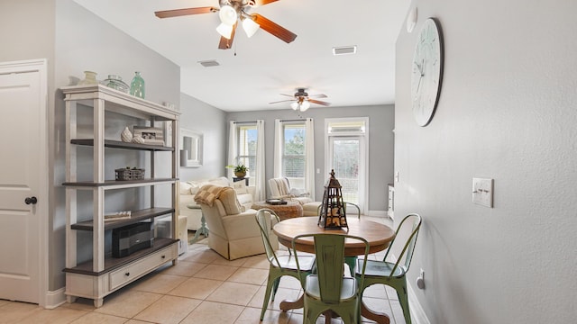 20 N Wildflower Dr Unit 512, Santa Rosa Beach, FL 32459 - dining space featuring visible vents, baseboards, light tile patterned flooring, and a ceiling fan