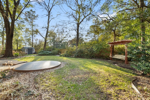 view of yard featuring an outdoor structure and a shed