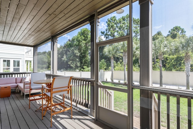 sunroom / solarium with wooden ceiling