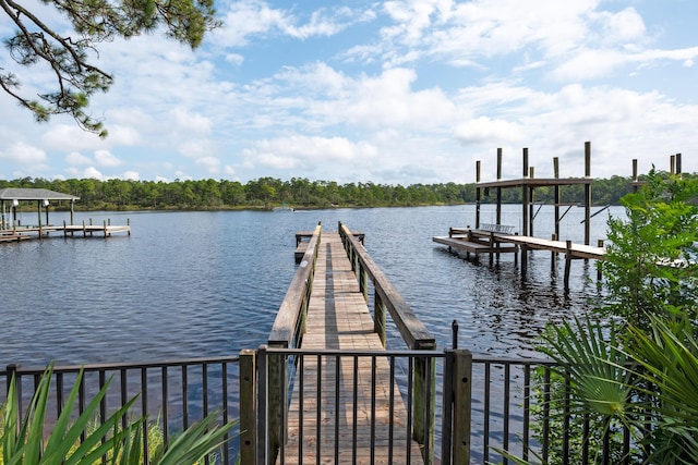 view of dock featuring a water view