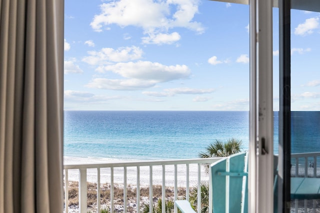 view of water feature featuring a beach view