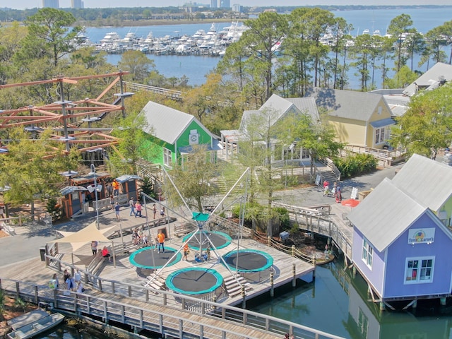 aerial view with a water view