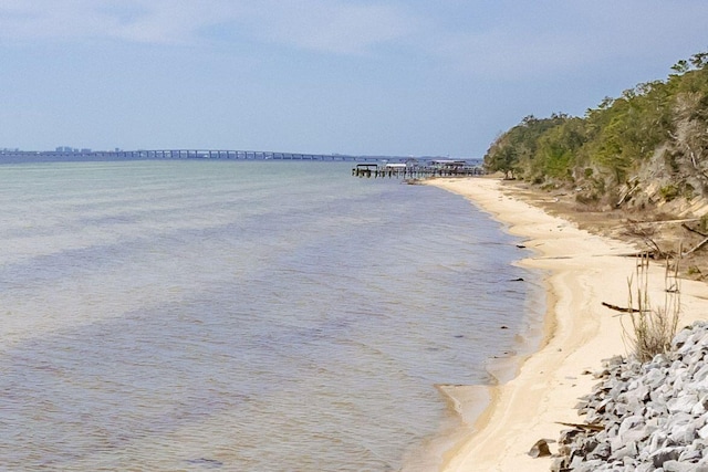 view of water feature with a view of the beach