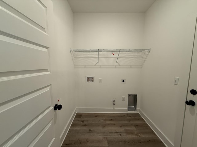 1575 Pine St, Niceville, FL 32578 - washroom featuring hookup for an electric dryer, washer hookup, gas dryer hookup, dark wood finished floors, and baseboards