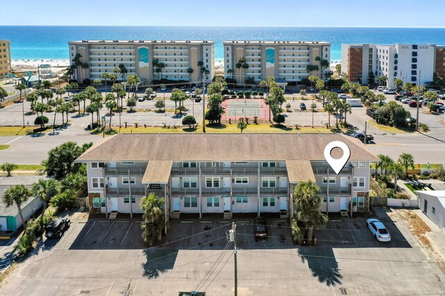 drone / aerial view with a water view and a city view