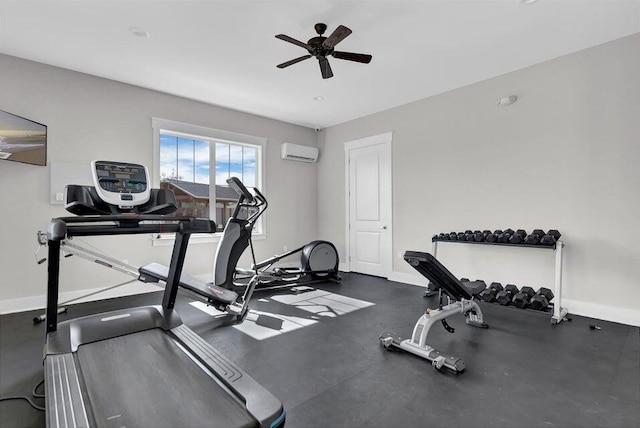 777 Marquis Way, Freeport, FL 32439 - exercise room with a wall mounted air conditioner, a ceiling fan, and baseboards